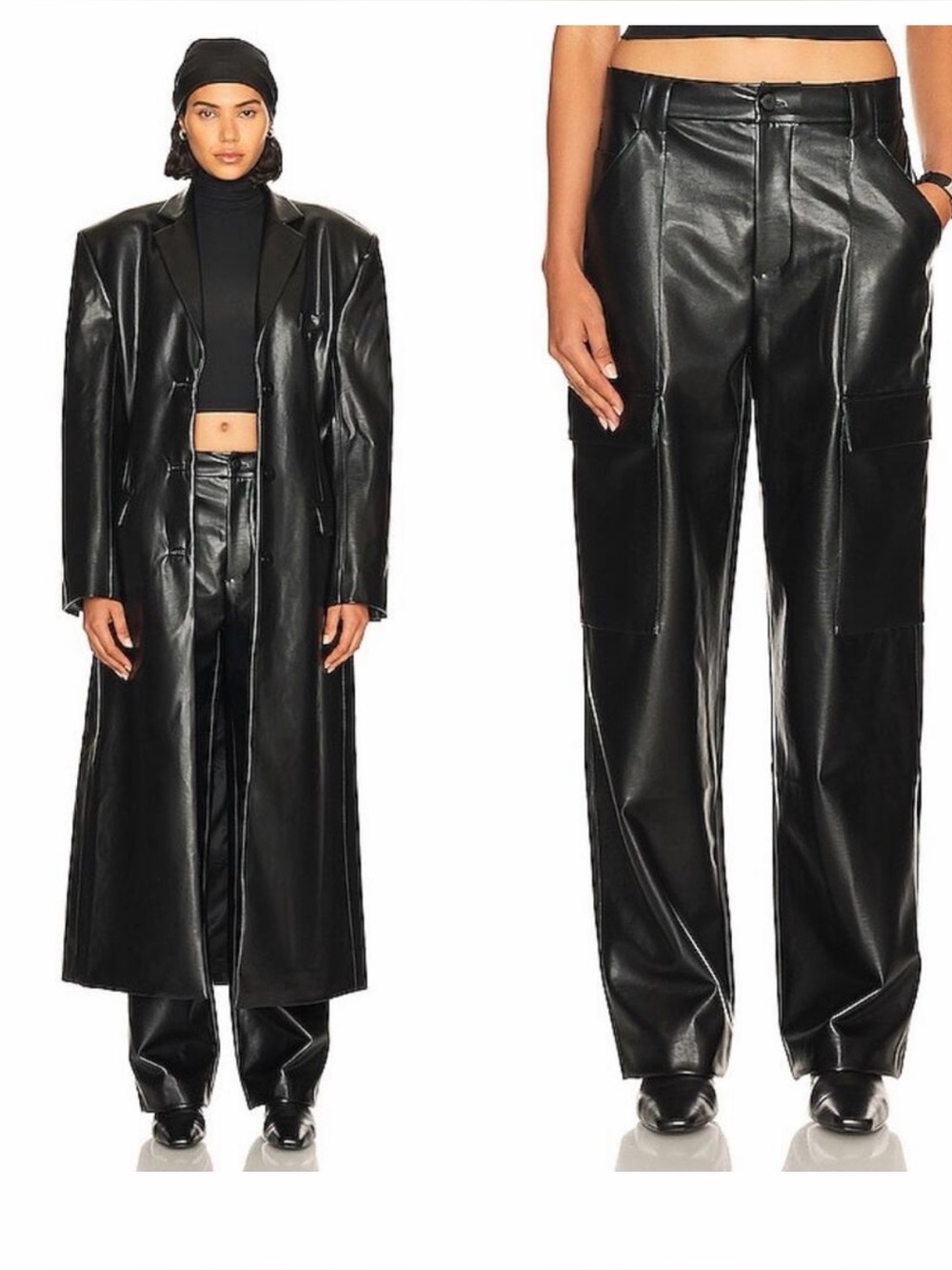HELSA Black Faux Leather Cargo Pants
